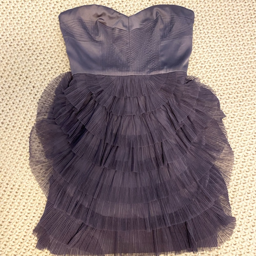 BCBG maxazria strapless purple ruffle dress size 4